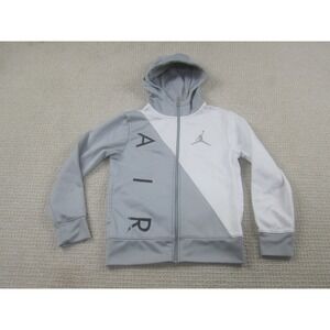 Air Jordan Jacket Boys Small Gray White Color Block Zip‎ Up Therma Fit Fleece